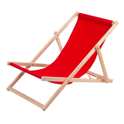 Leżak z drewna bukowego Woodok, czerwony, idealne na plażę, balkon, taras