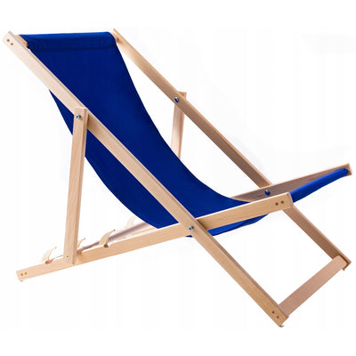 Leżak z drewna bukowego Woodok, niebieski, idealne na plażę, balkon, taras