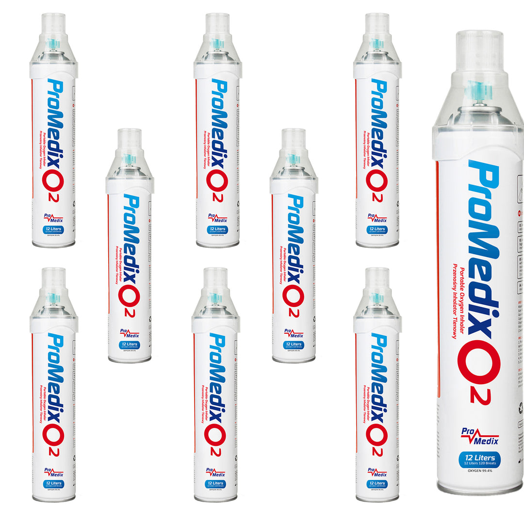 9x Przenośny inhalator tlenowy w puszce 99,4% Promedix 12L, PR-994