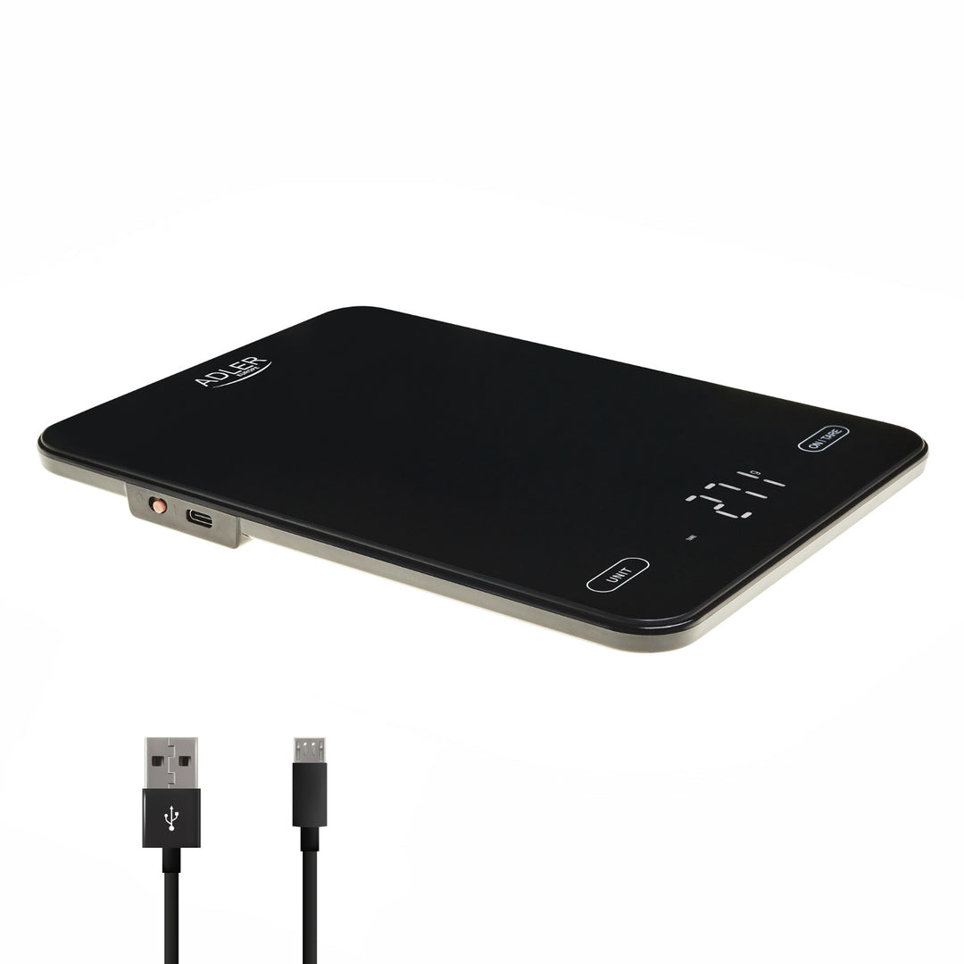 Waga kuchenna, Adler, black 10kg ładowana przez USB, AD 3177