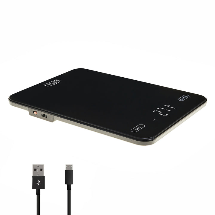 Waga kuchenna, Adler, black 10kg ładowana przez USB, AD 3177