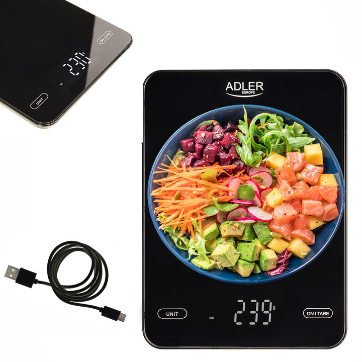 Waga kuchenna, Adler, black 10kg ładowana przez USB, AD 3177