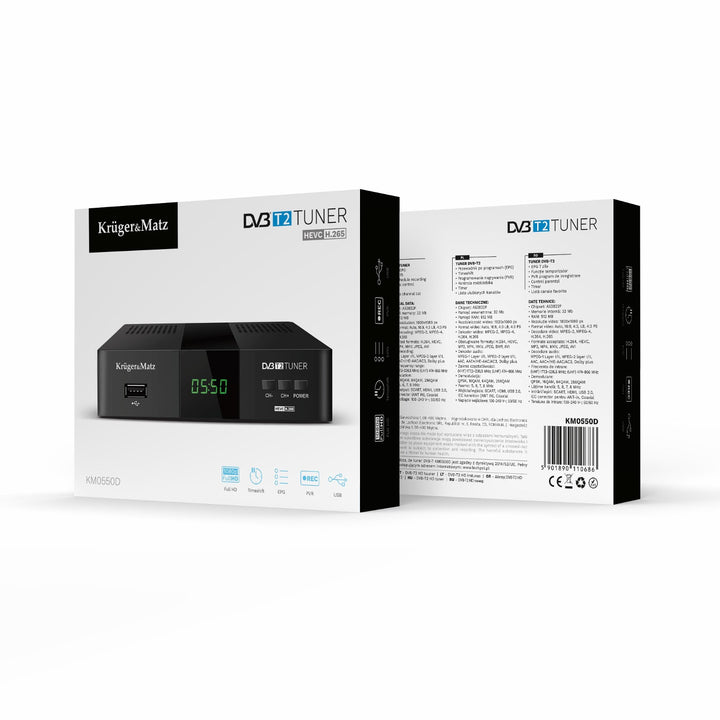 Tuner dekoder DVB-T2 KM0550D H.265 HEVC EPG PVR Timeshift Kruger&Matz