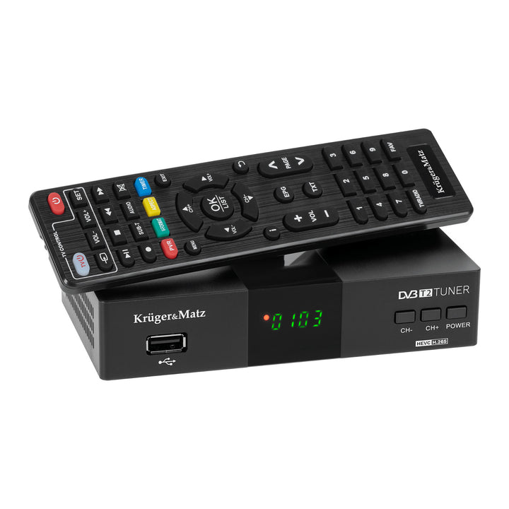 Tuner dekoder DVB-T2 KM0550D H.265 HEVC EPG PVR Timeshift Kruger&Matz