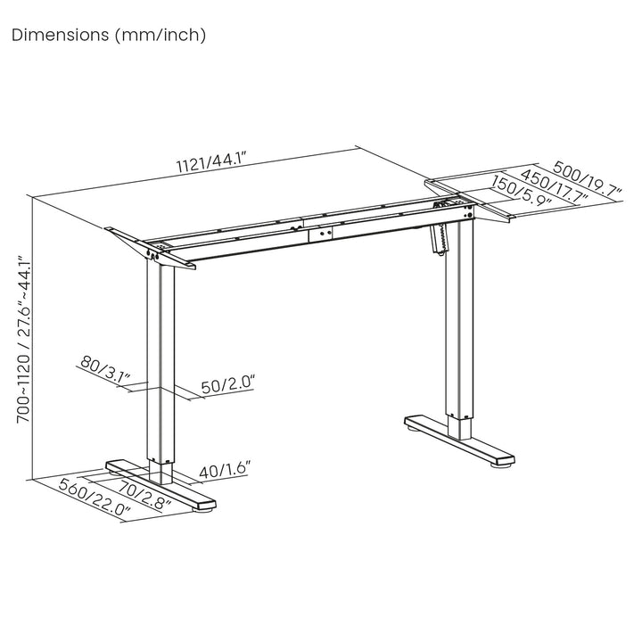 Biurko elektryczne regulacja wys. Ergo Office, max wys. 1160mm, max - 80 kg, bez blatu do pracy stojąco siedzącej, czarne, ER-400 B