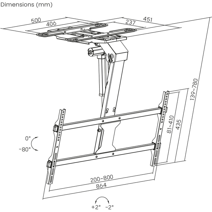 Uchwyt elektryczny do TV Maclean, sufitowy, obsługa Tuya, max. VESA 800x400, dla TV 43-86", max. 45kg, MC-110 T