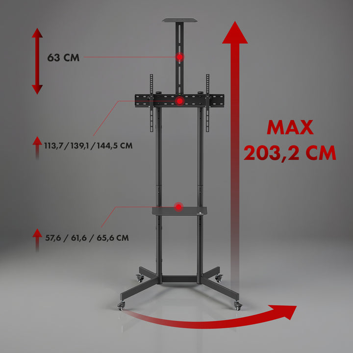 Stand / wózek do TV Maclean, półka na kamerę, na kółkach, 37-70", max. obciążenie 45kg/5kg półka, max. VESA 600x400, MC-113 B