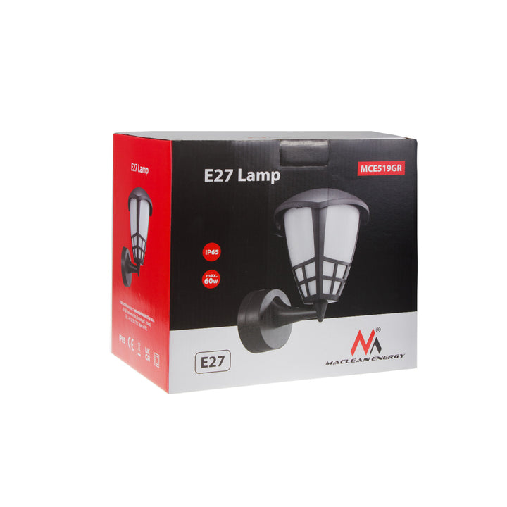 Kinkiet 1xE27 Maclean, max. obciążenie 60W, IP65, kolor szary, MCE519 GR + Żarówka filamentowa LED E27, 6W 230V Maclean Energy MCE267 WW ciepła biała 3000K 720lm retro edison ozdobna