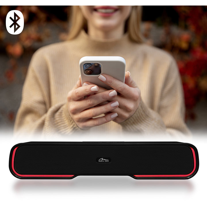 Przenośny głośnik Bluetooth typu soundbar, multikolorowe podświetlenie RGB, RMS 10W, PMPO 450W, radio FM, MP3. AUX, wbudowany akumulator, Media-Tech PHANTOM BT