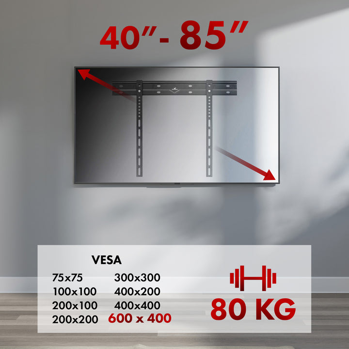 Ultra płaski uchwyt ścienny do TV Maclean, 40-85", max VESA 600x400, obciążenie do 80kg, MC-123
