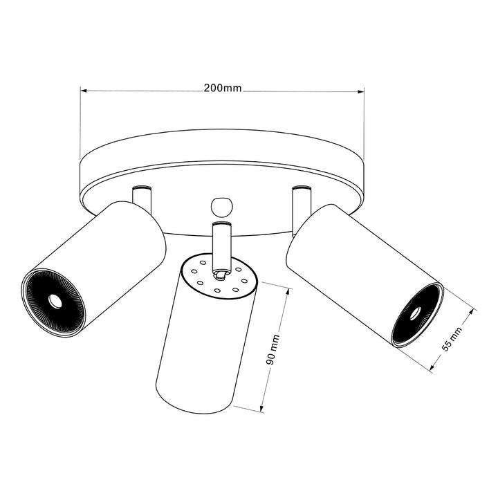 Lampa sufitowa Maclean, punktowa, ruchoma, aluminiowa, 3xGU10, 55x90mm, kolor czarny mat, MCE362 B + Żarówka LED GU10 7W Maclean Energy MCE437 WW ciepła biała 3000K, 220-240V~, 50/60Hz 3szt