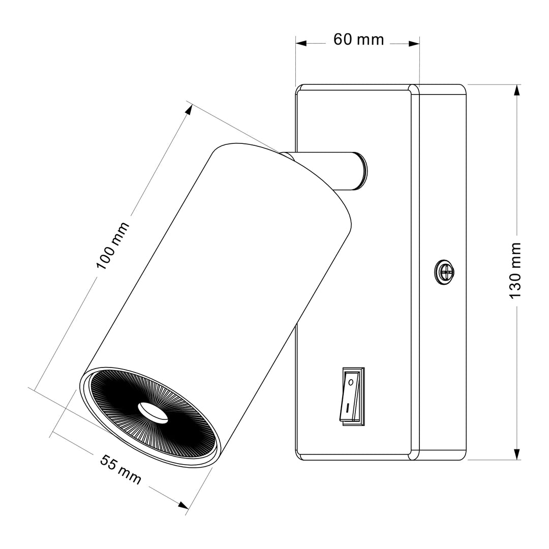 Kinkiet / lampa ścienna Maclean, punktowa, okrągła, GU10, z włącznikiem 55x90mm, kolor biały, MCE369 W+Żarówka LED GU10 7W Maclean Energy MCE437 WW ciepła biała 3000K, 220-240V~, 50/60Hz, 490lm