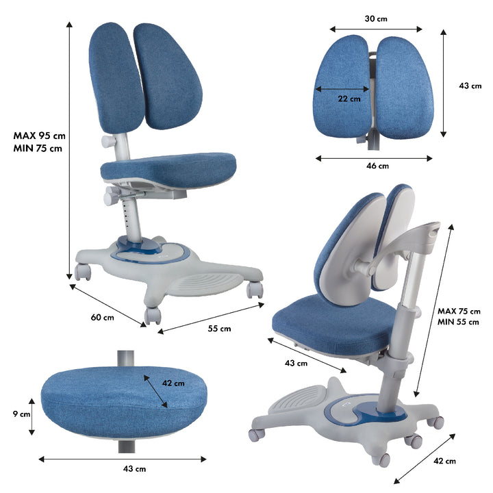 Biurko dla dzieci ergonomiczne z regulacją wysokości Ergo Office, szare, max 100kg, ER-417 2cz +Krzesło ergonomiczne dla dzieci Ergo Office, regulowany zagłówek, regulowana wysokość, max 75kg, ER-484N