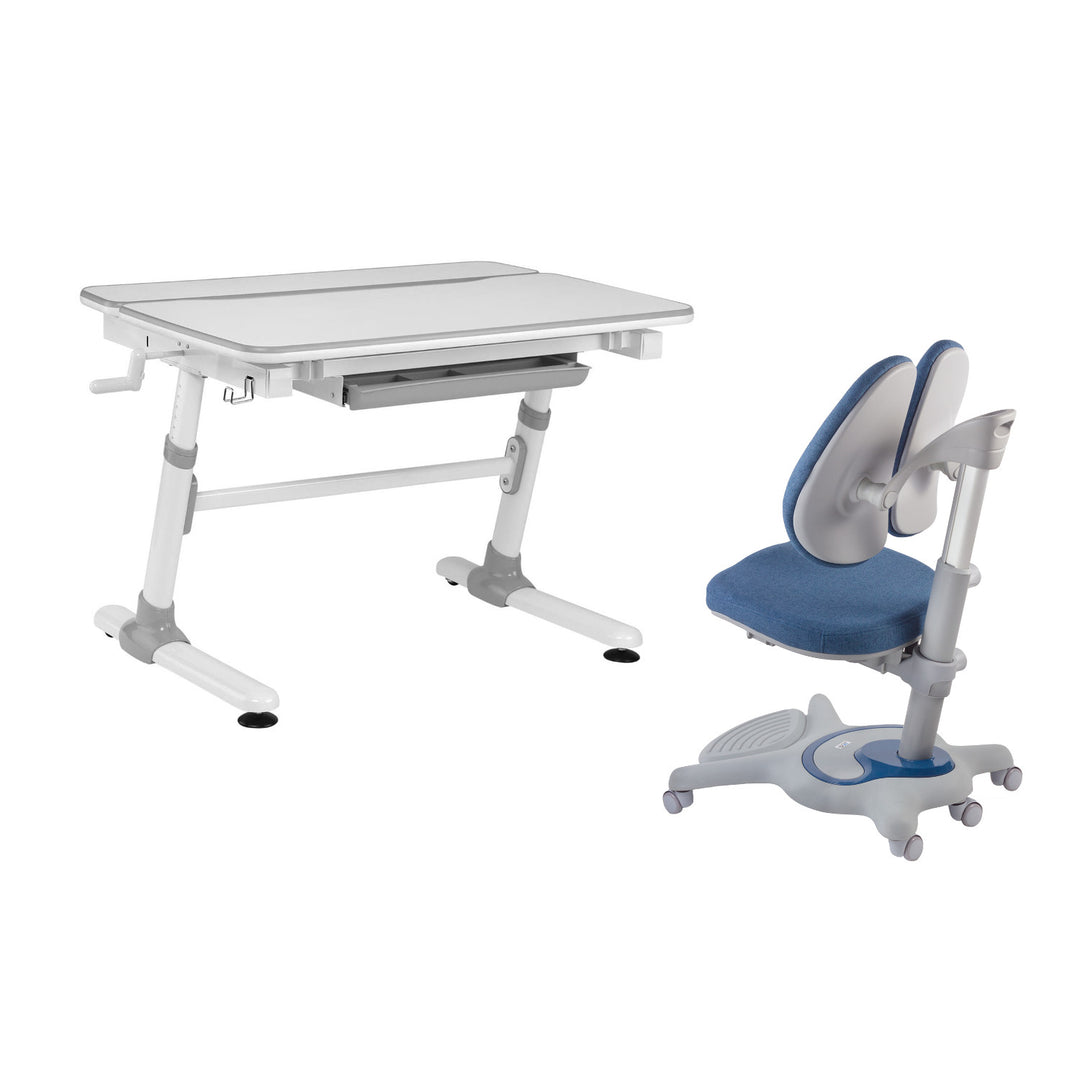 Biurko dla dzieci ergonomiczne z regulacją wysokości Ergo Office, szare, max 100kg, ER-417 2cz +Krzesło ergonomiczne dla dzieci Ergo Office, regulowany zagłówek, regulowana wysokość, max 75kg, ER-484N