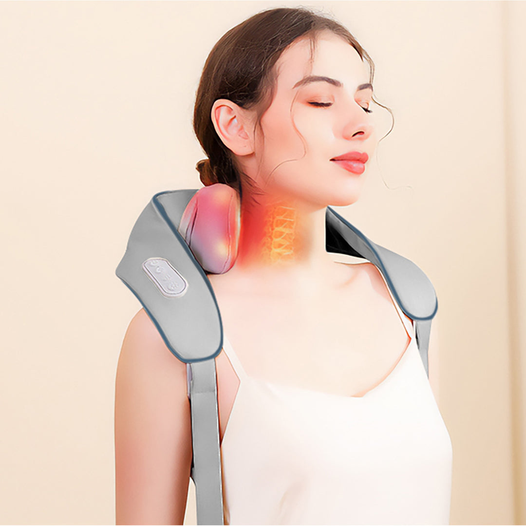 Masażer ramion i karku. Shiatsu, imitacja dłoni 5D, 6 głowic masujących, 3 tryby, 3 prędkości, Bezprzewodowy, port ładowania USB-C NECK & SHOULDERS MASSAGER