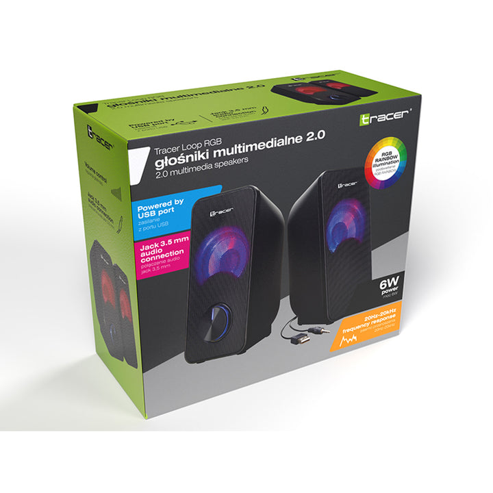 Głośniki Tracer, podświetlenie RGB, 6 W RMS, zasilanie USB, Loop