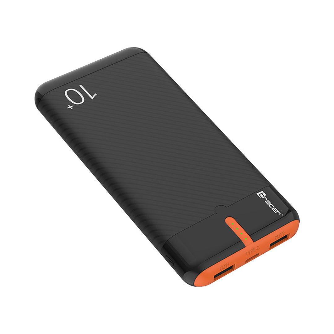 Powerbank Tracer, 10000 mAh, czarno-pomarańczowy, USB C, 2A, EnerGo