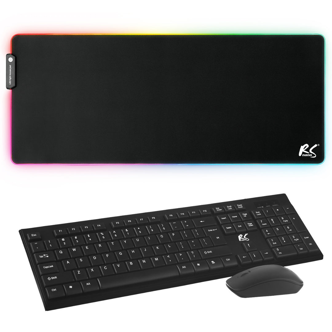 Klawiatura + mysz bezprzewodowa COMBO NanoRS, RS580+Gamingowa podkładka pod mysz klawiaturę z podświetleniem LED RGB NanoRS, 800x300x4mm, RS705