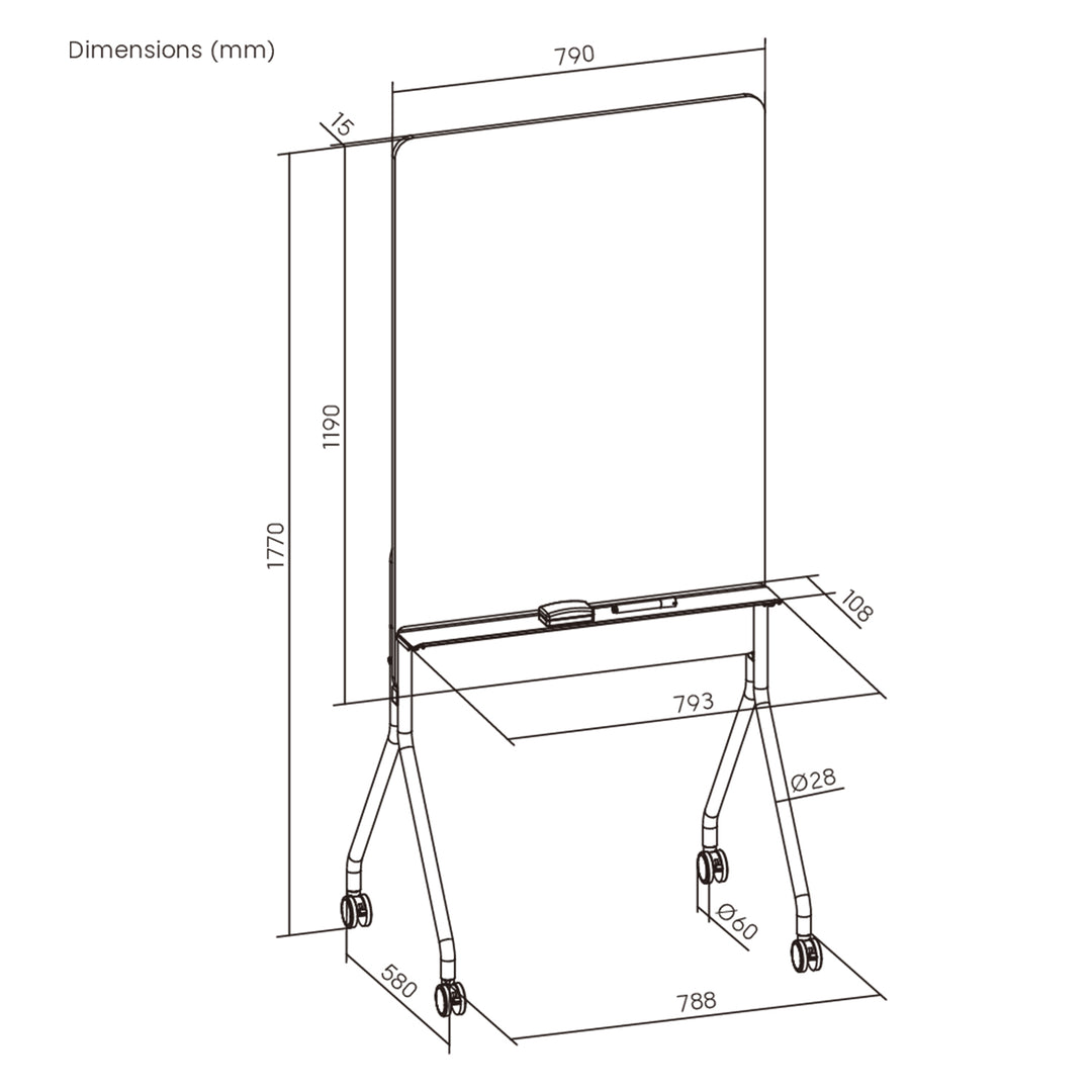 Mobilna tablica suchościeralna Ergo Office, orientacja pionowa, biała, jednostronna, z półką, wymiary tablicy 1190x790mm, ER-305