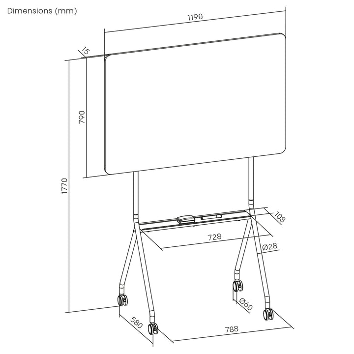 Mobilna tablica suchościeralna Ergo Office, orientacja pozioma, biała, jednostronna, z półką, wymiary tablicy 1190x790mm, ER-306