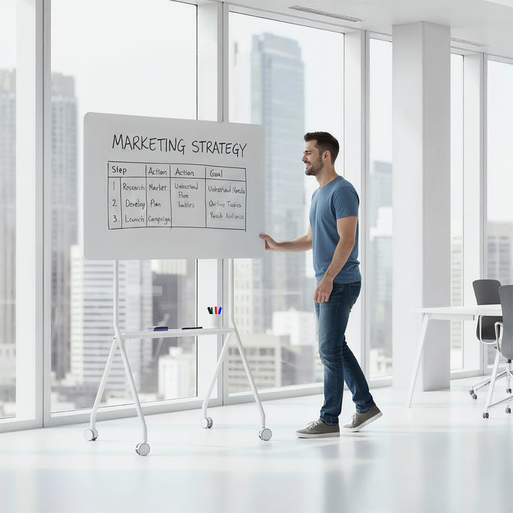 Mobilna tablica suchościeralna Ergo Office, orientacja pozioma, biała, jednostronna, z półką, wymiary tablicy 1190x790mm, ER-306