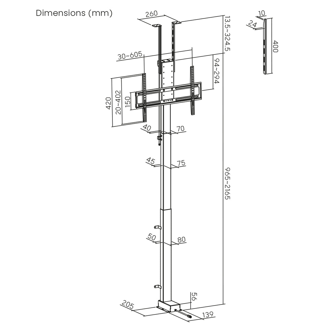 Uchwyt elektryczny sufitowo-podłogowy, wysuwany Maclean, 43''-88'', VESA 600x400, max 60kg, 100-240V AC,50/60Hz; MC-125