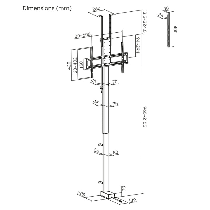 Uchwyt elektryczny sufitowo-podłogowy, wysuwany Maclean, 43''-88'', VESA 600x400, max 60kg, 100-240V AC,50/60Hz; MC-125