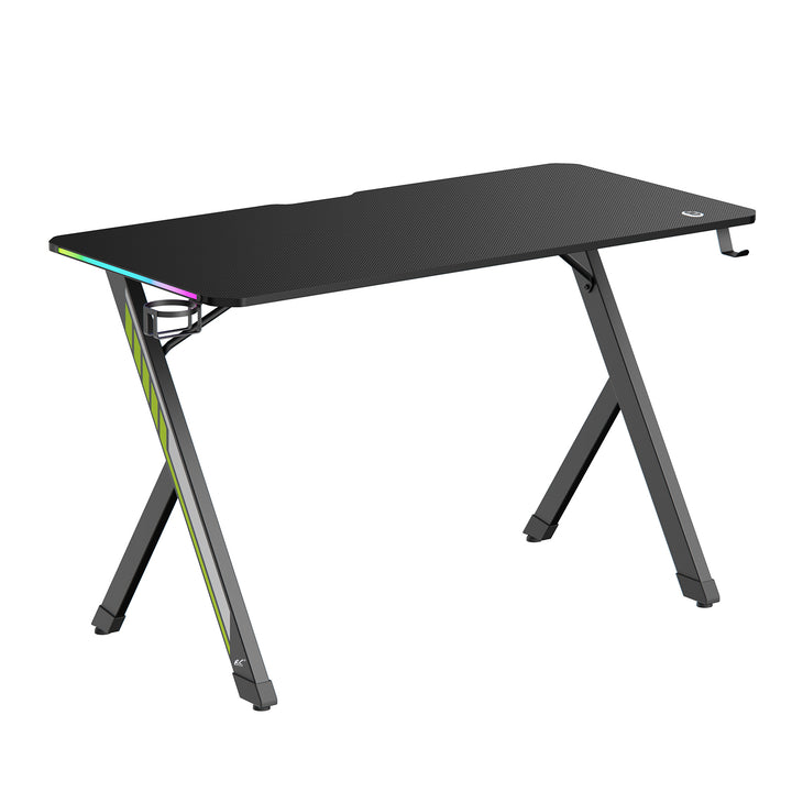 Biurko gamingowe NanoRS, czarne, z uchwytem na słuchawki i kubek, podświetlenie RGB, max. 75kg, wymiary 1200x600x750mm, RS102