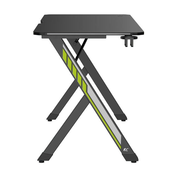 Biurko gamingowe NanoRS, czarne, z uchwytem na słuchawki i kubek, podświetlenie RGB, max. 75kg, wymiary 1200x600x750mm, RS102