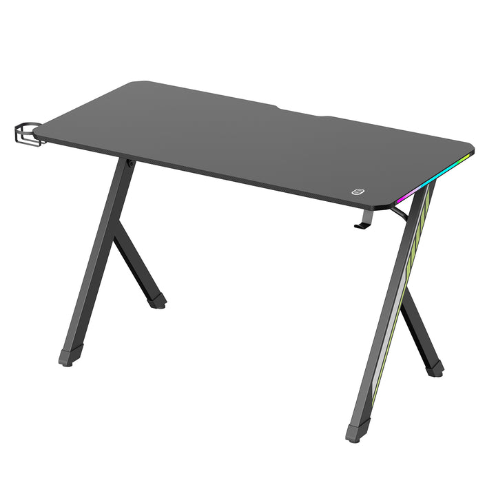 Biurko gamingowe NanoRS, czarne, z uchwytem na słuchawki i kubek, podświetlenie RGB, max. 75kg, wymiary 1200x600x750mm, RS102