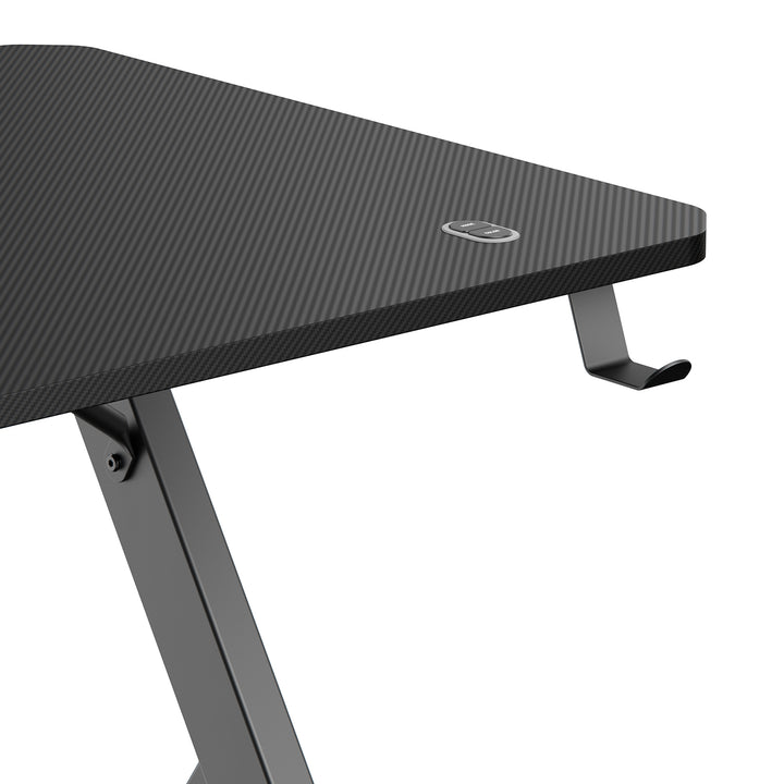 Biurko gamingowe NanoRS, czarne, z uchwytem na słuchawki i kubek, podświetlenie RGB, max. 75kg, wymiary 1200x600x750mm, RS102