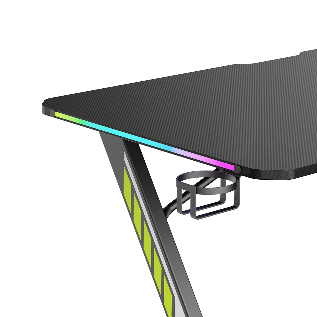 Biurko gamingowe NanoRS, czarne, z uchwytem na słuchawki i kubek, podświetlenie RGB, max. 75kg, wymiary 1200x600x750mm, RS102
