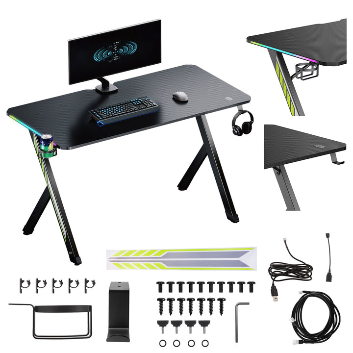 Biurko gamingowe NanoRS, czarne, z uchwytem na słuchawki i kubek, podświetlenie RGB, max. 75kg, wymiary 1200x600x750mm, RS102