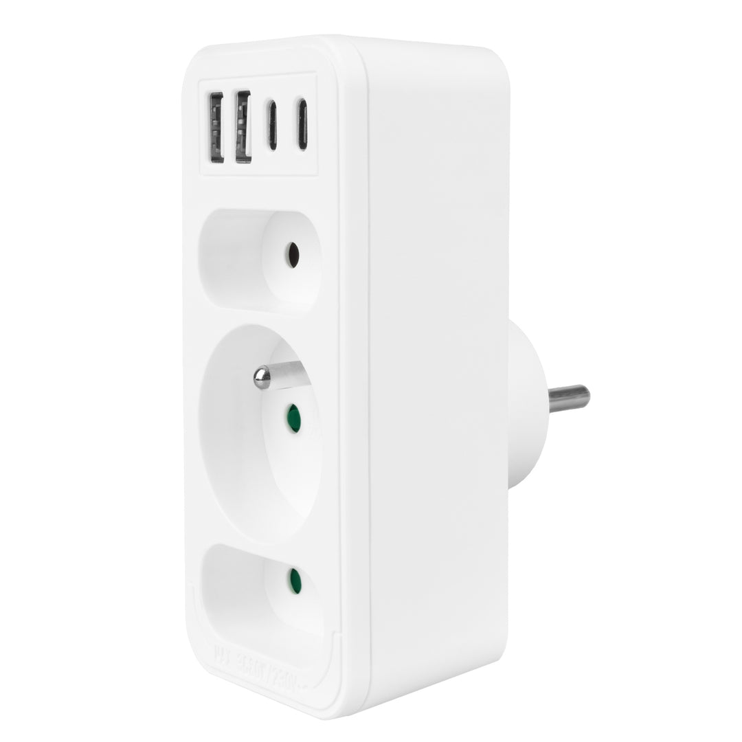 Gniazdko prądowe x3 + 4xUSB Maclean, rozgałęźnik z 3 gniazdami, 2xUSB A, 2xUSB C PD 20W, 1x16A + 2x6A, MCE248 F/W