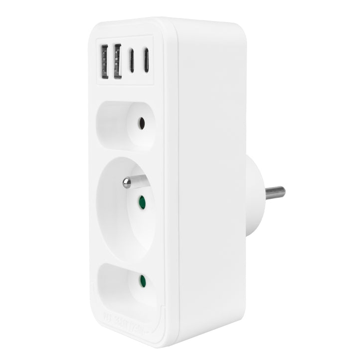 Gniazdko prądowe x3 + 4xUSB Maclean, rozgałęźnik z 3 gniazdami, 2xUSB A, 2xUSB C PD 20W, 1x16A + 2x6A, MCE248 F/W