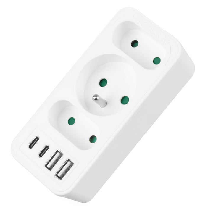 Gniazdko prądowe x3 + 4xUSB Maclean, rozgałęźnik z 3 gniazdami, 2xUSB A, 2xUSB C PD 20W, 1x16A + 2x6A, MCE248 F/W