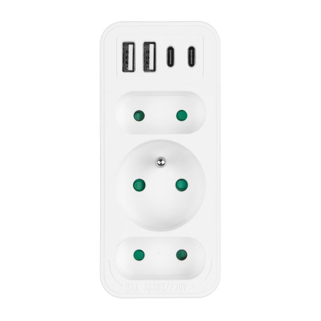 Gniazdko prądowe x3 + 4xUSB Maclean, rozgałęźnik z 3 gniazdami, 2xUSB A, 2xUSB C PD 20W, 1x16A + 2x6A, MCE248 F/W