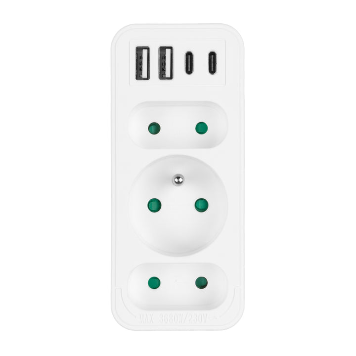Gniazdko prądowe x3 + 4xUSB Maclean, rozgałęźnik z 3 gniazdami, 2xUSB A, 2xUSB C PD 20W, 1x16A + 2x6A, MCE248 F/W