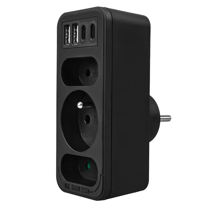 Gniazdko prądowe x3 + 4xUSB Maclean, rozgałęźnik z 3 gniazdami, 2xUSB A, 2xUSB C PD 20W, 1x16A + 2x6A, MCE248 F/B