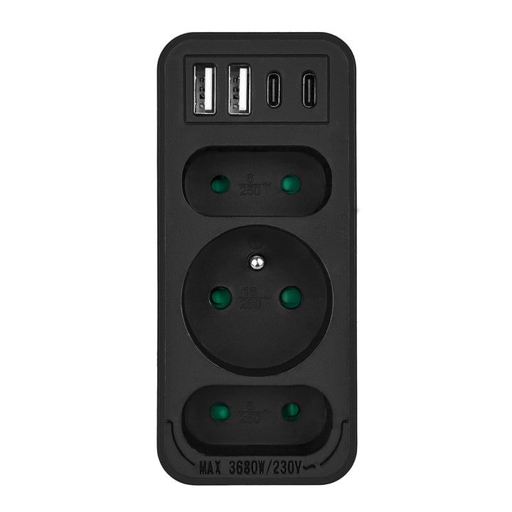 Gniazdko prądowe x3 + 4xUSB Maclean, rozgałęźnik z 3 gniazdami, 2xUSB A, 2xUSB C PD 20W, 1x16A + 2x6A, MCE248 F/B