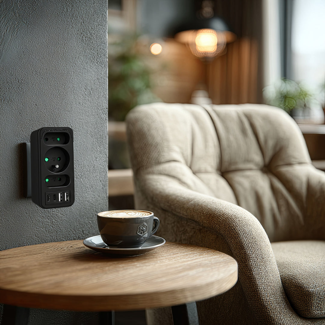 Gniazdko prądowe x3 + 4xUSB Maclean, rozgałęźnik z 3 gniazdami, 2xUSB A, 2xUSB C PD 20W, 1x16A + 2x6A, MCE248 F/B