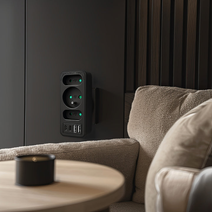 Gniazdko prądowe x3 + 4xUSB Maclean, rozgałęźnik z 3 gniazdami, 2xUSB A, 2xUSB C PD 20W, 1x16A + 2x6A, MCE248 F/B