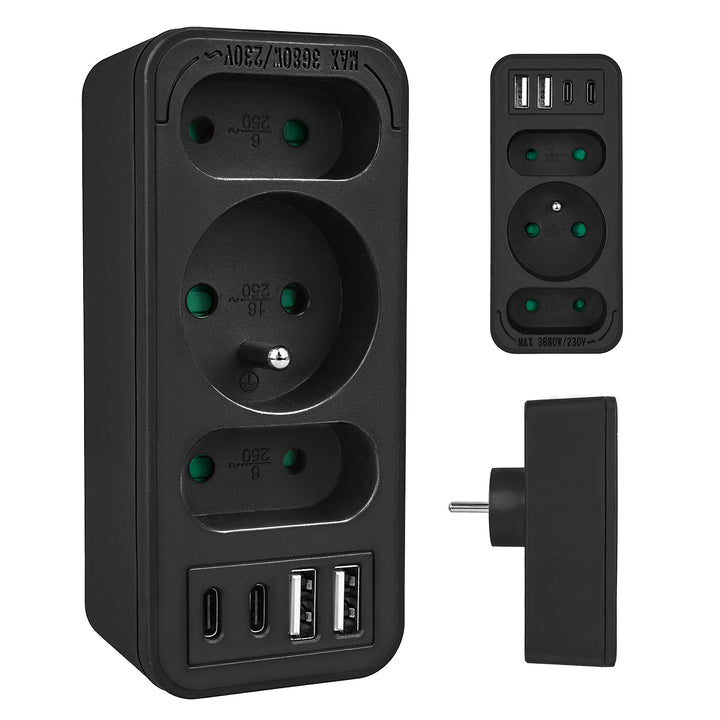 Gniazdko prądowe x3 + 4xUSB Maclean, rozgałęźnik z 3 gniazdami, 2xUSB A, 2xUSB C PD 20W, 1x16A + 2x6A, MCE248 F/B