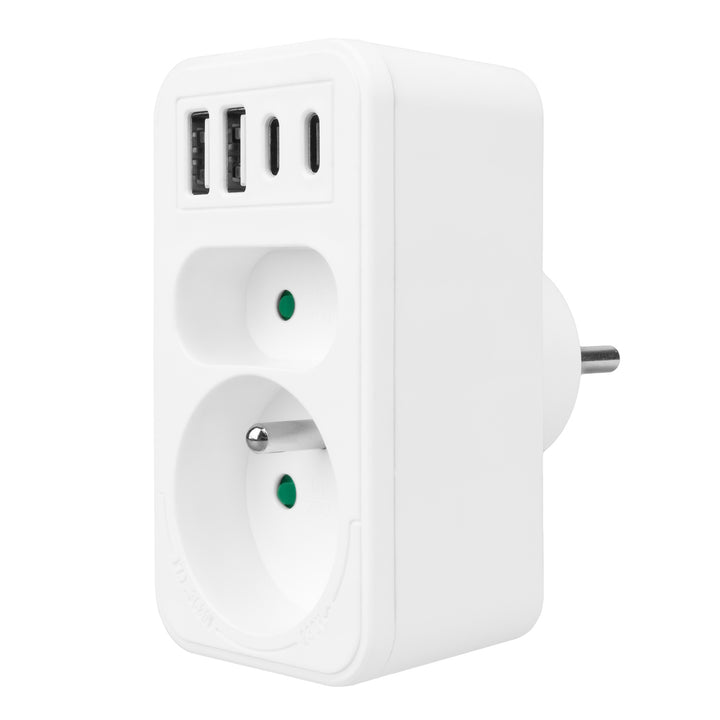 Gniazdko prądowe x2 + 4xUSB Maclean, rozgałęźnik z 2 gniazdami, 2xUSB A, 2xUSB C PD 20W, 1x16A + 1x6A, MCE249 F/W
