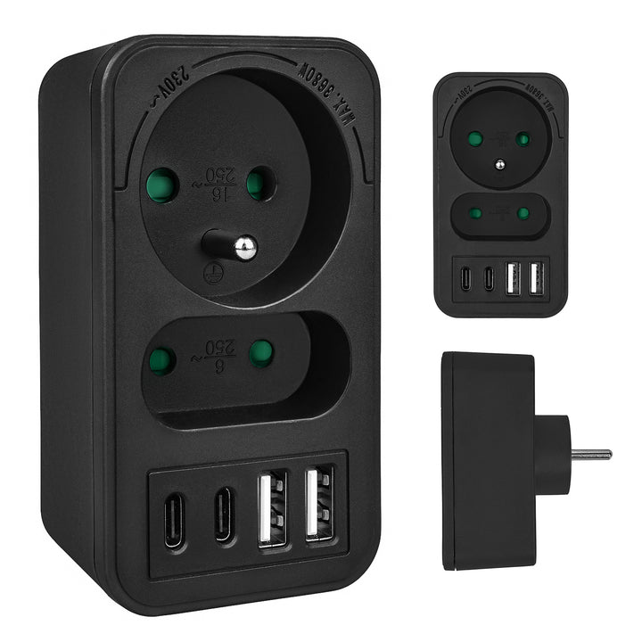 Gniazdko prądowe x2 + 4xUSB Maclean, rozgałęźnik z 2 gniazdami, 2xUSB A, 2xUSB C PD 20W, 1x16A + 1x6A, MCE249 F/W