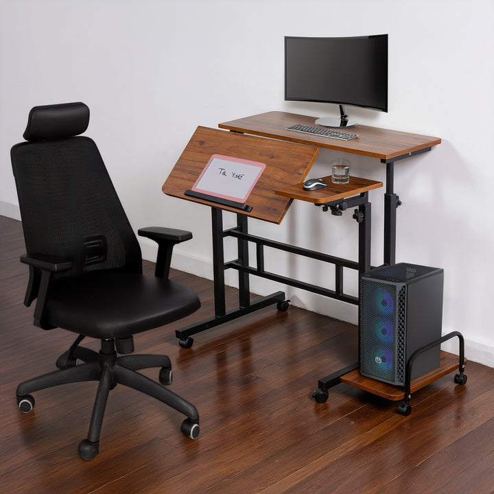 Mobilne biurko stolik na laptop Maclean, czarne, blat 80x60cm, 50kg max, regulacja wysokości 67-115 cm, MC-124 B