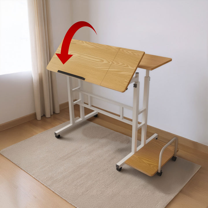 Mobilne biurko stolik na laptop Maclean, białe, blat 80x60cm, 50kg max, regulacja wysokości 67-115cm , MC-124 W