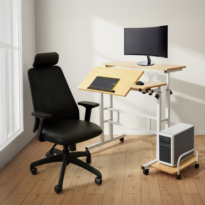 Mobilne biurko stolik na laptop Maclean, białe, blat 80x60cm, 50kg max, regulacja wysokości 67-115cm , MC-124 W