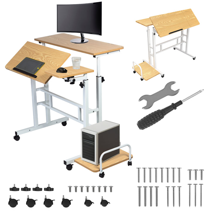 Mobilne biurko stolik na laptop Maclean, białe, blat 80x60cm, 50kg max, regulacja wysokości 67-115cm , MC-124 W