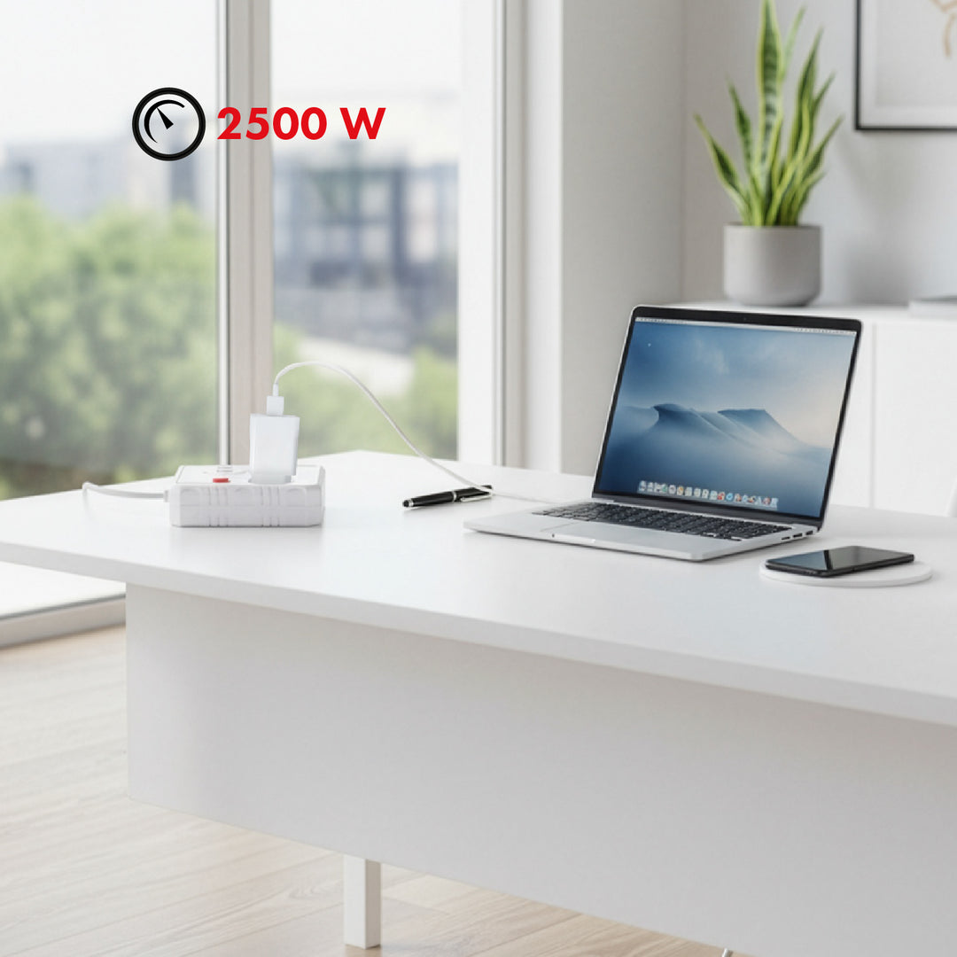 Listwa zasilająca Maclean, przedłużacz 2 gniazda + 3xUSB, 110-240V AC 50/60Hz, 2.1A max 2500W, 3 m, biała, MCE388 W